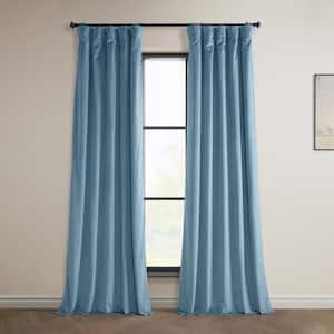 Light Blue Taupe Heritage Plush Velvet Rod Pocket Room Darkening Curtain - 50 in. W x 108 in. L (1 Panel)