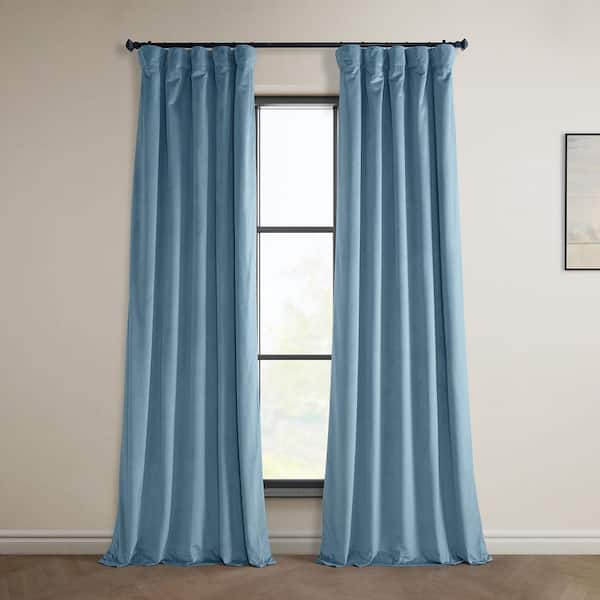 Exclusive Fabrics & Furnishings Light Blue Taupe Heritage Plush Velvet Rod Pocket Room Darkening Curtain - 50 in. W x 96 in. L (1 Panel)