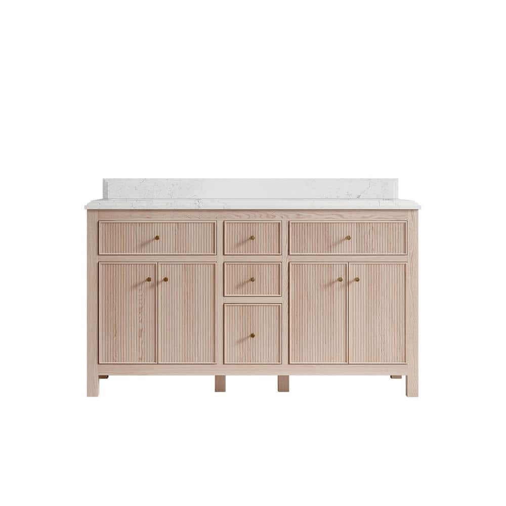 Willow Collections Sonoma Oak 60 in. W x 22 in. D x 36 in. H Double Sink Bath Vanity in White Oak with 1.5"" Empira Quartz Top -  SON_WOKDEPT60D