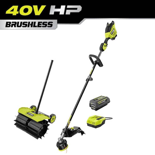 40V HP Brushless 17 in. Cordless Attachment Capable String Trimmer & Rubber Sweeper w/ 4.0 Ah Battery & Charger