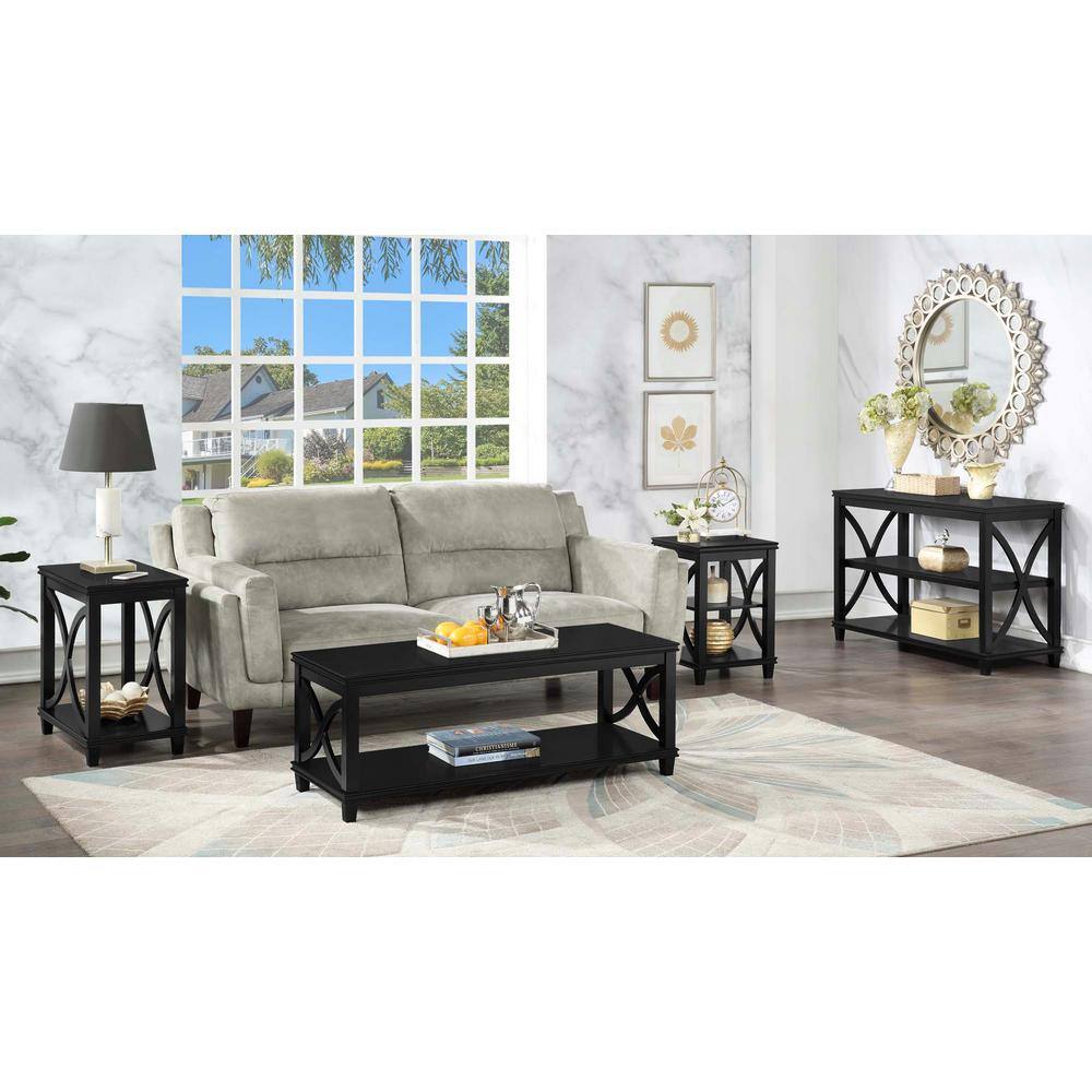 Elegant Florence Black Oak Veneer End Table with Shelves