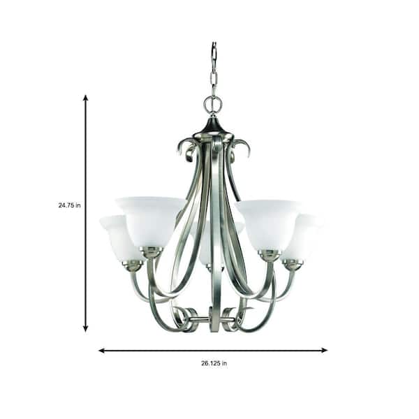 Torino Collection 5-Light Brushed Nickel Etched Glass Transitional Chandelier Light