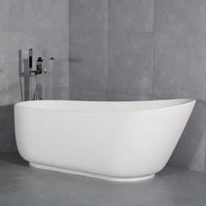 67 in. x 31.5 in. Solid Surface Stone Resin Oval Shape Soaking Bathtub with Overflow, Drain Pipe
