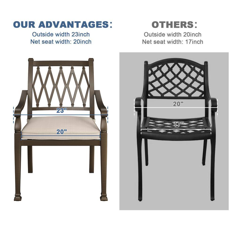 Beige Cushioned Cast Aluminum Outdoor Dining Chairs, Set of 4