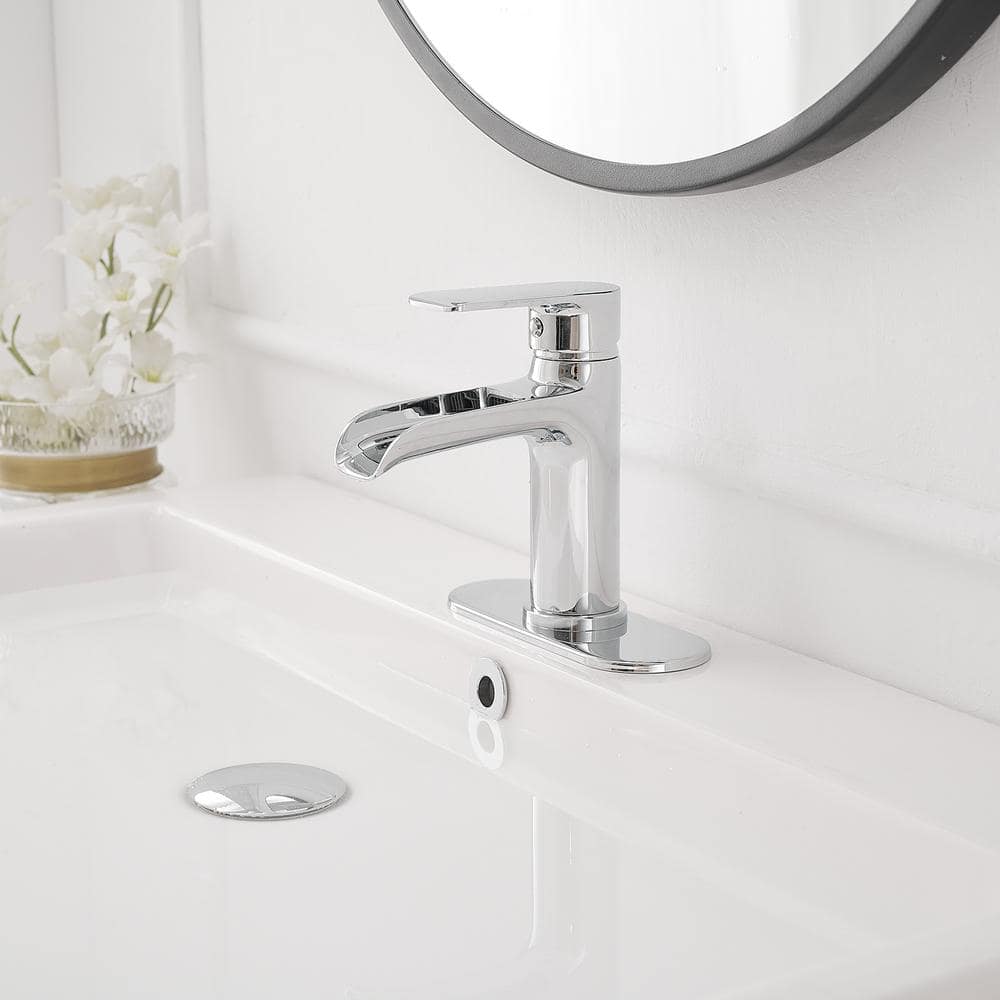 Polished Chrome Single Handle Waterfall Bathroom Faucet
