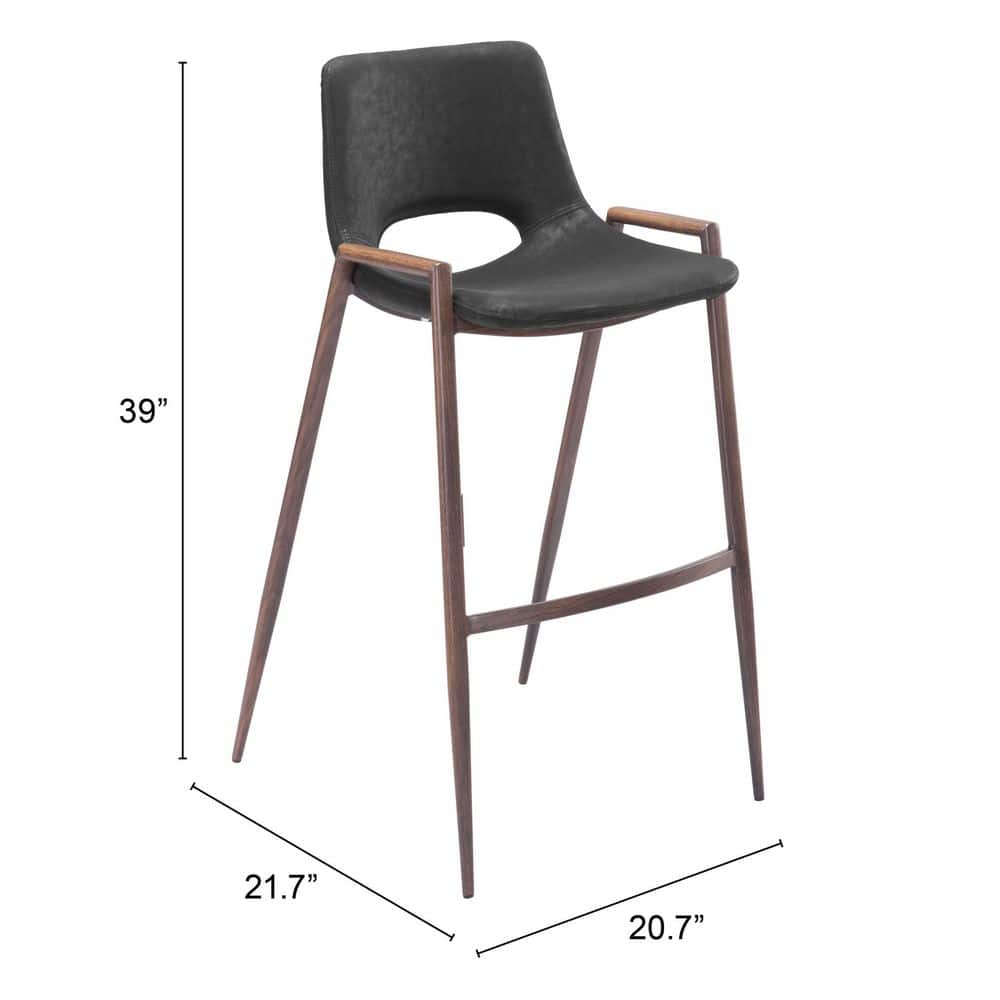 Black Faux Leather and Wood Bar Stool