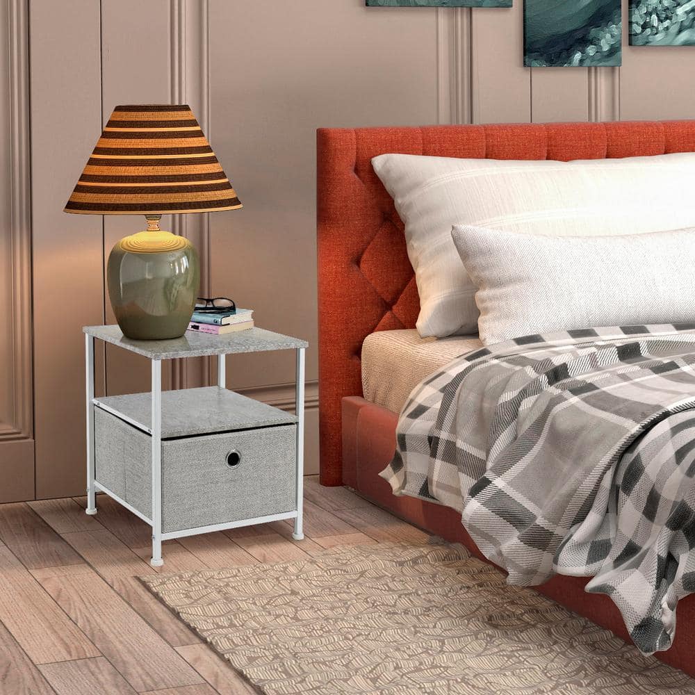 1-Drawer Gray Nightstand 18.37 in. H x 15.75 in. W x 15.75 in. D -  Sorbus, DRW-TB1-GRY