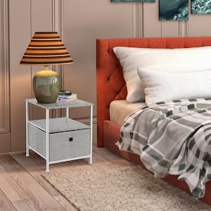 1-Drawer Gray Nightstand 18.37 in. H x 15.75 in. W x 15.75 in. D