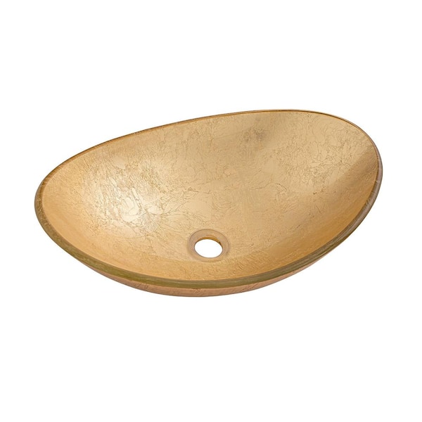 FINE FIXTURES Modern Gold Glass Oval Vessel Sink