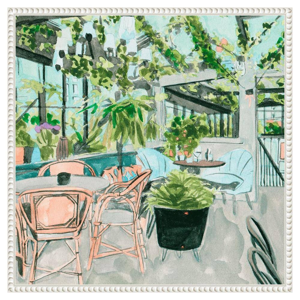 Little Green Cafe I by Melissa Wang 22" White Framed Canvas Wall Art