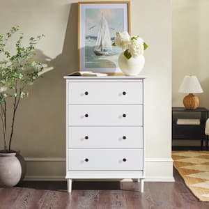 Transitional White Solid Wood 4-Drawer 28 in. Framed Chest of Drawers