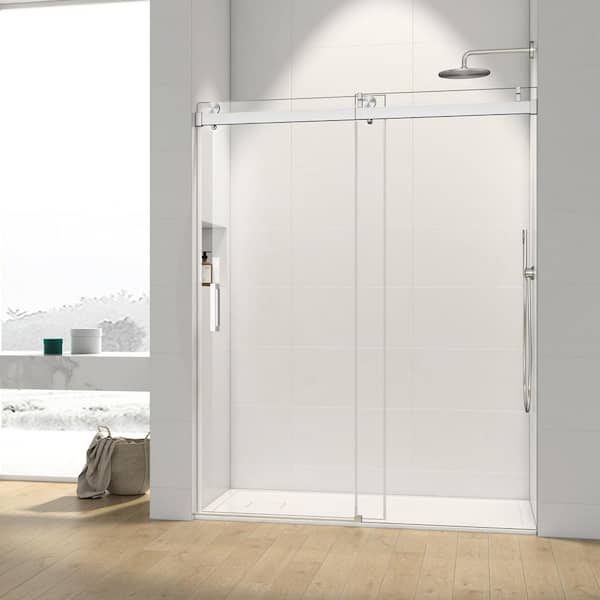 Satico 60 in. W x 76 in. H Single Sliding Frameless Shower Door/Enclosure in Chrome Finish with Clear Glass