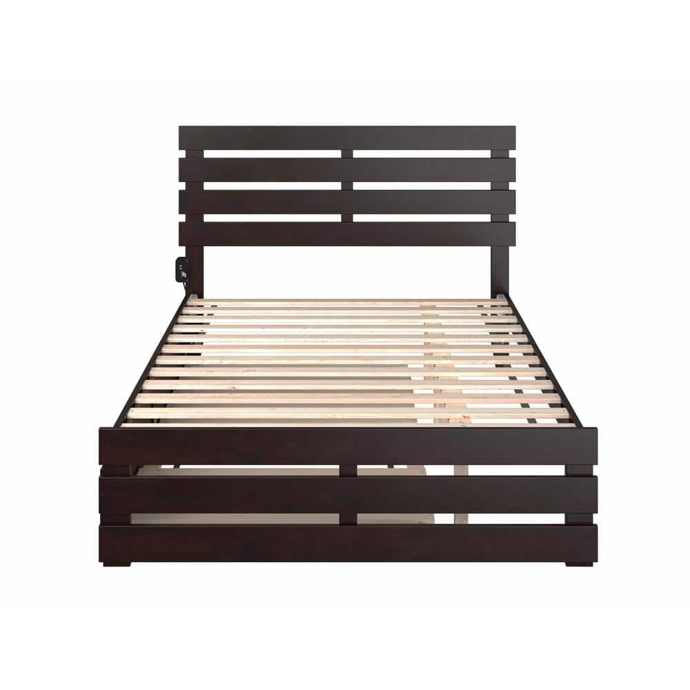 Espresso Full Wood Platform Bed with Trundle and Headboard