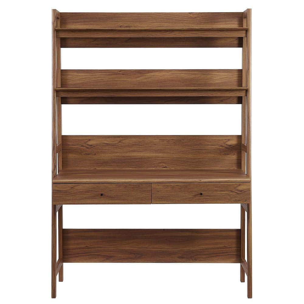 Bixby Walnut Wood Office Desk with Bookshelf and Drawers