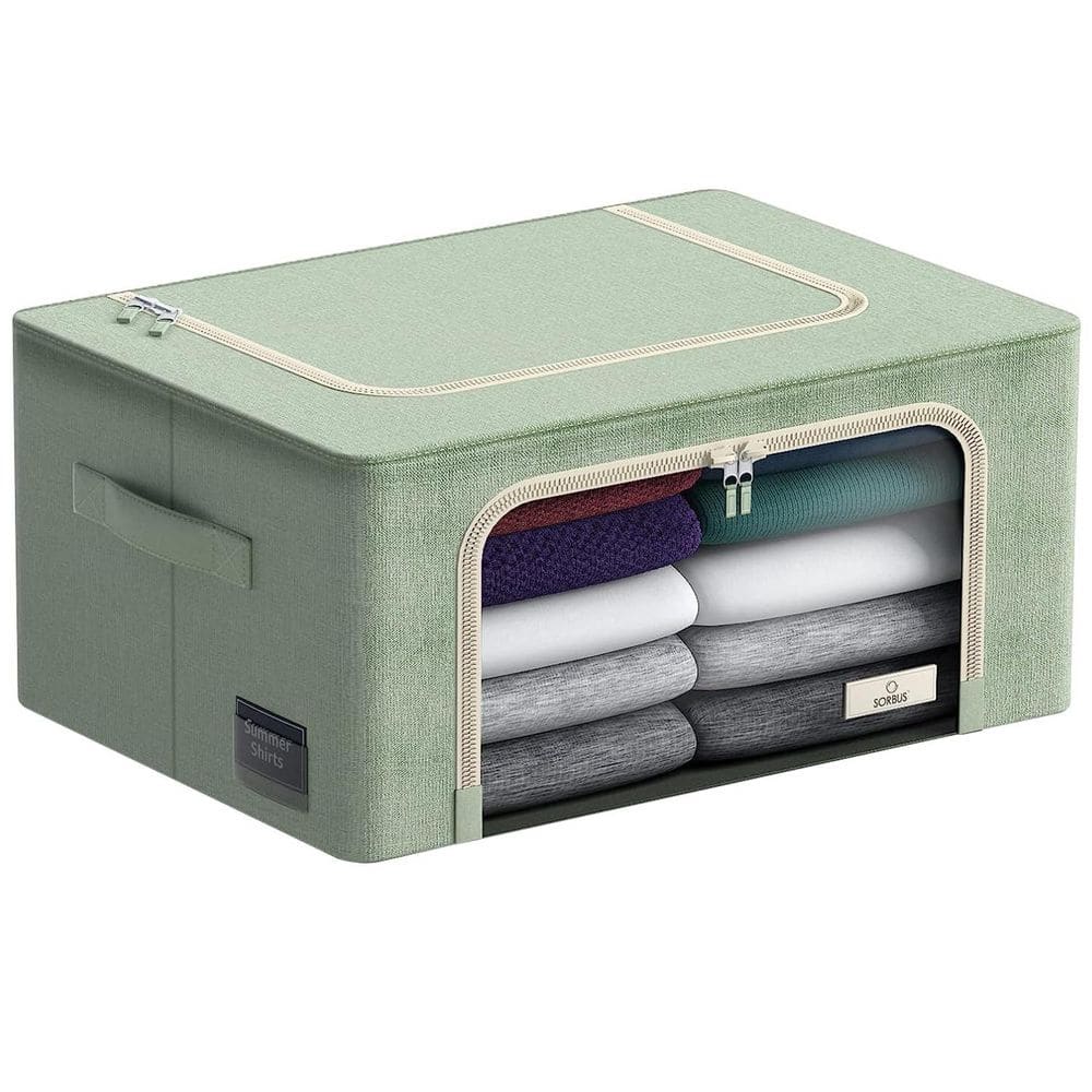 Storage Bins, Organizers with Metal Frame, Handles, and Window, Green 15.75