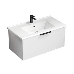 Bodrum 33.46 in. W x 17.72 in. D x 16.14 in . H Wall Mounted Bath Vanity in Glossy White with Vanity Top Basin in White