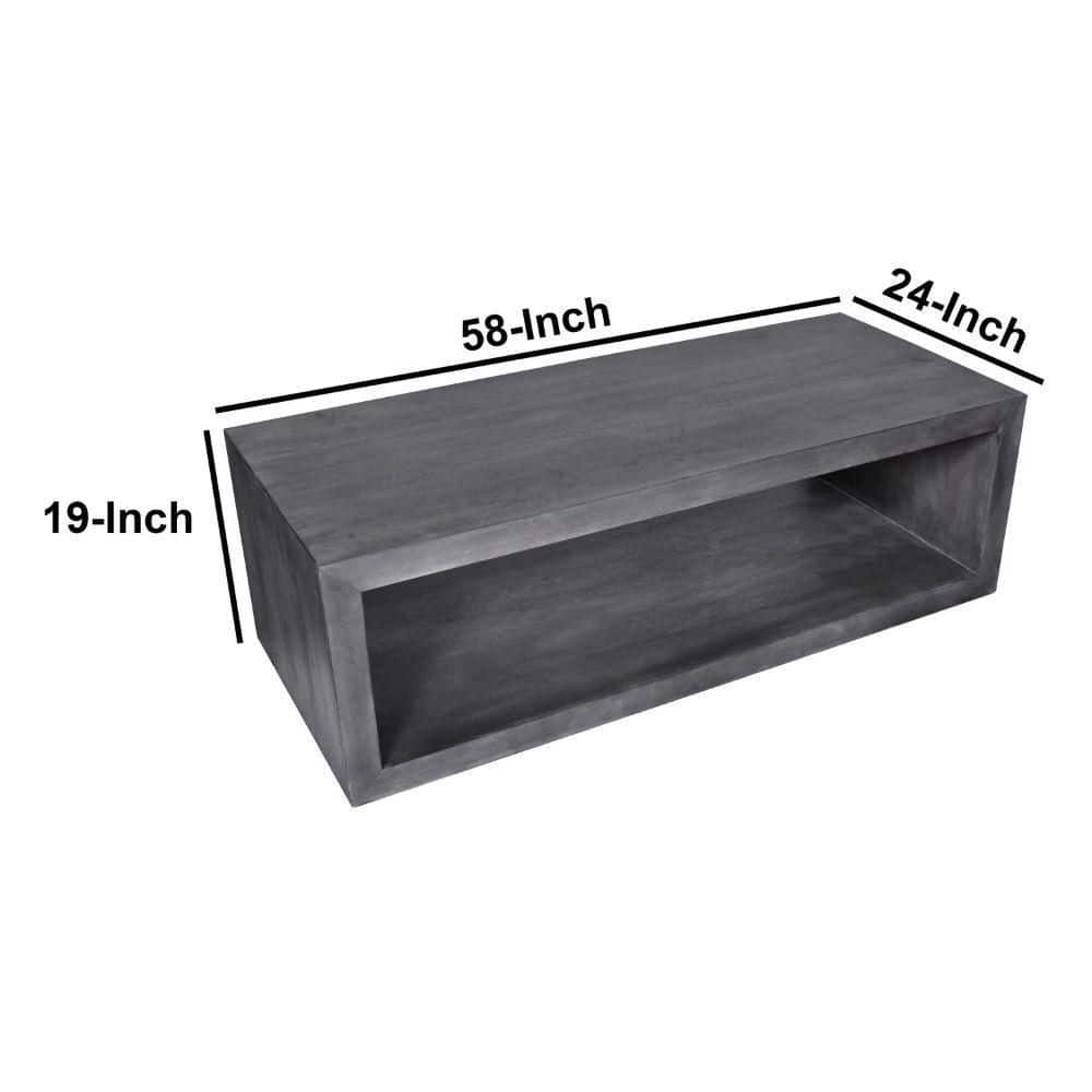 Charcoal Gray Rectangular Mango Wood Coffee Table with Open Shelf