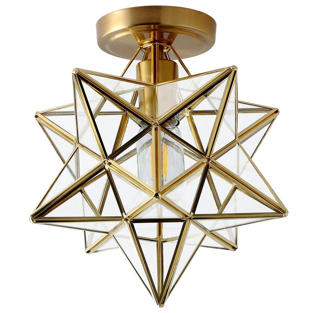 Brass Moravian Star Flush Mount Ceiling Light with Clear Glass