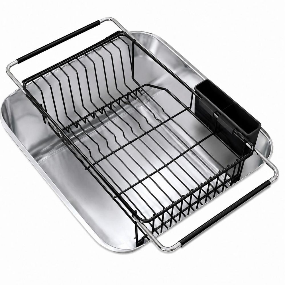 Expandable Stainless Steel Dish Drying Rack, Over-Sink and In-Sink Colander Strainer Basket with Rubber Grip Handles price history on PriceWatchPro