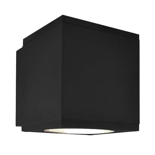 LUXRITE 4 in. Black Outdoor LED Up-Down Cube Wall Sconce Light 3CCT 3000K-5000K 26-Watt ETL Listed IP65 Waterproof