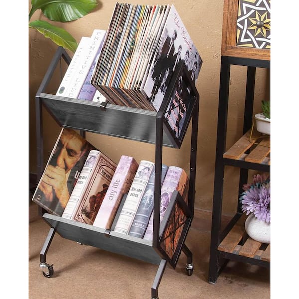 Black 17.72 in. x 31.3 in. Metal Freestanding Magazine Rack,with