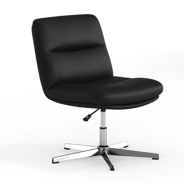 Carnegy Avenue Chloe Faux Leather Adjustable Height Cushioned Swivel Upholstered Task Office Chair in Black LeatherSoft/Chrome Frame