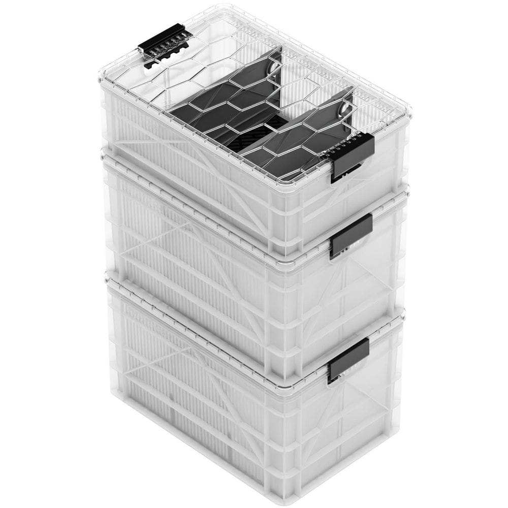 Crate Pro Pack 2 Full-Size & 1 Half-Size Heavy Duty Stackable Storage Bins with Lids, Dividers and Mats Clear price history on PriceWatchPro