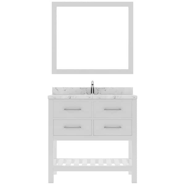 Virtu USA Caroline Estate 36 in. W x 22 in. D x 35 in. H Single Sink Bath Vanity in White with Quartz Top and Mirror