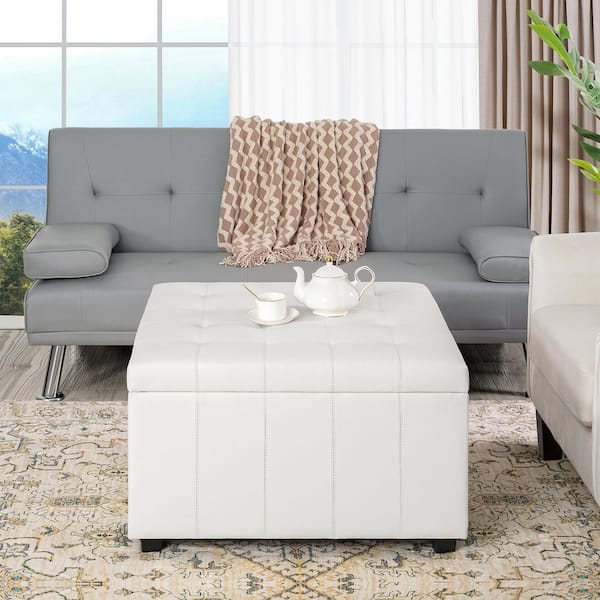 HOMCOM Modern Small Faux Leather Ottoman / Footrest Stool - White