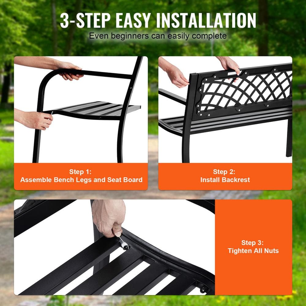 VEVOR 46 Inch Black Metal Outdoor Garden Bench