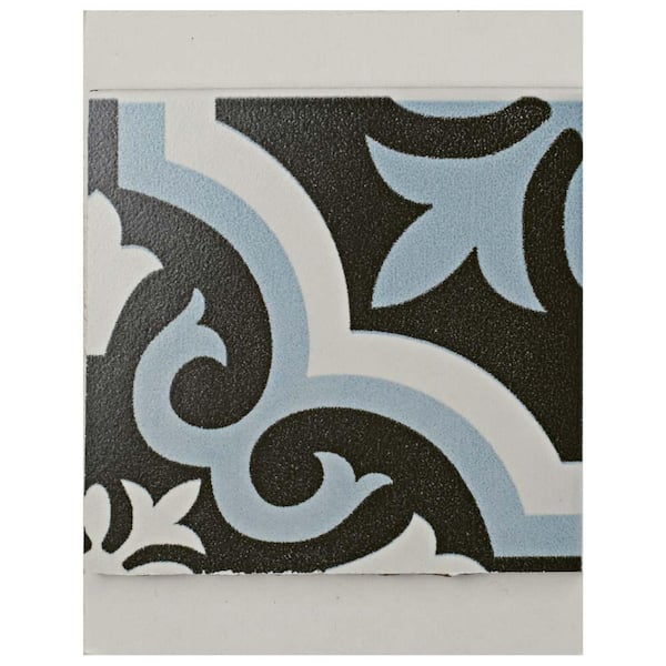 Merola Tile Braga Blue Encaustic Ceramic Floor and Wall Tile - 3 in. x 4 in. Tile Sample