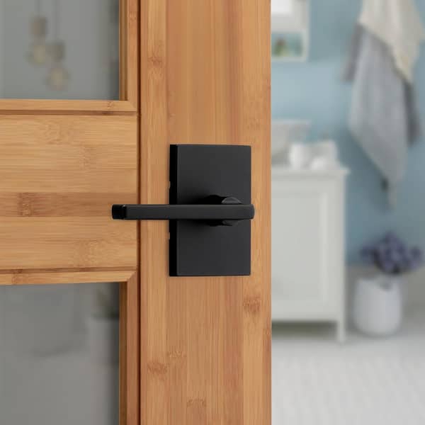 Halifax Rectangle Rose Matte Black Privacy Bed/Bath Door Handle with Microban
