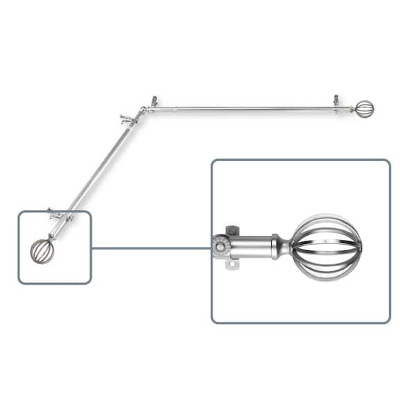 Unbranded 28 in. to 48 in. Adjustable 13/16 in. Corner Window Curtain Rod in Satin Nickel with Leoni Finials