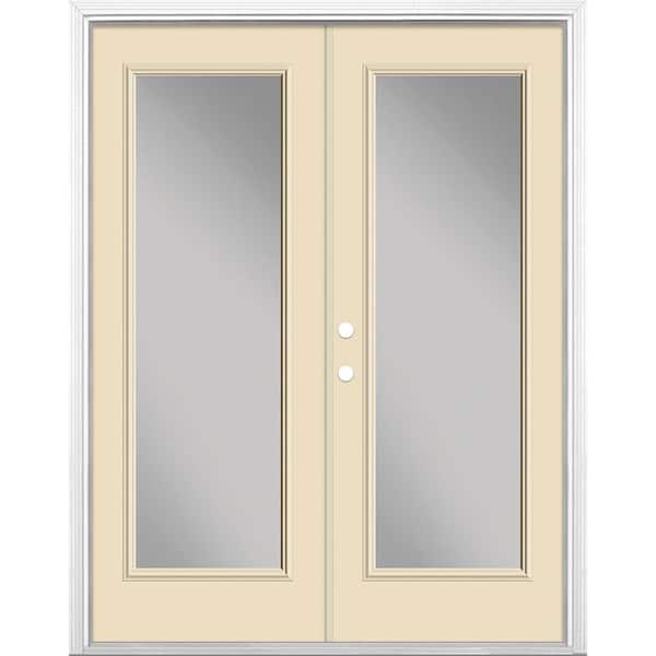 Masonite 60 in. x 80 in. Golden Haystack Steel Prehung Right-Hand Inswing Full Lite Clear Glass Patio Door Brickmold, Vinyl Frame