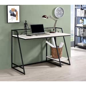 Hegwind 48.75 in. Rectangle Matte Black Coating and Antique White Writing Desk