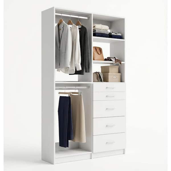 MODULAR CLOSETS Alto 68.25 in. W White Double Hang and 5-Drawer