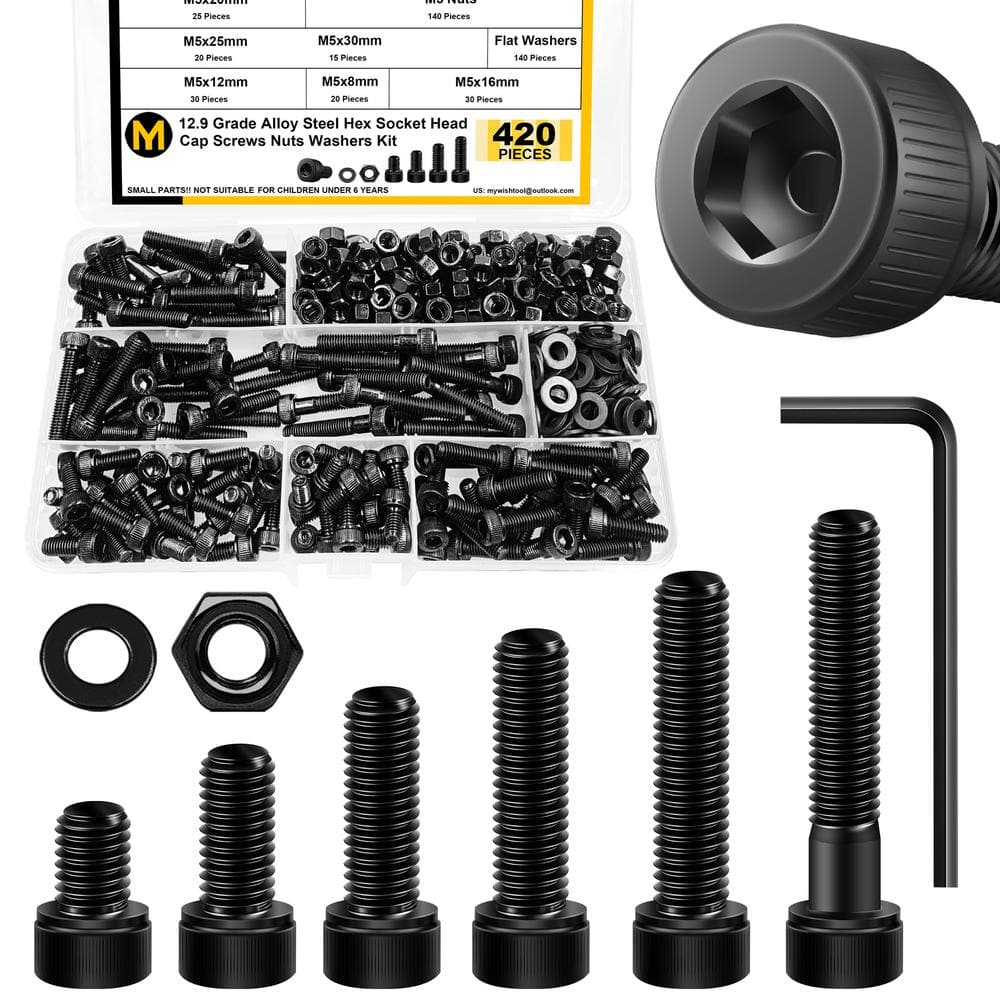 MYWISH 420Pcs Assorted M5 Bolt Metric Screw Assortment M5 x