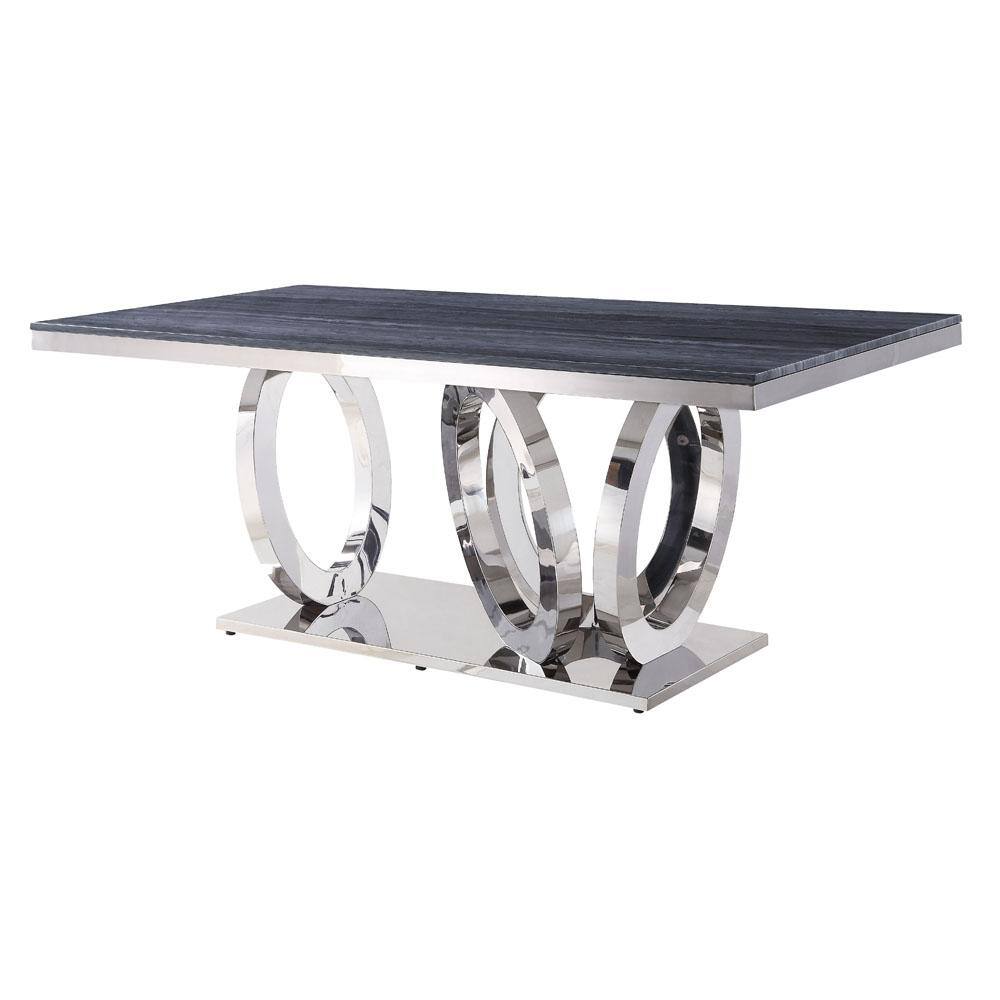 Gray Faux Marble and Stainless Steel Dining Table