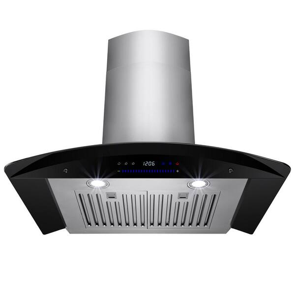 AKDY 30 in. Convertible Wall Mount Range Hood in Stainless Steel with Black Tempered Glass and Touch Control