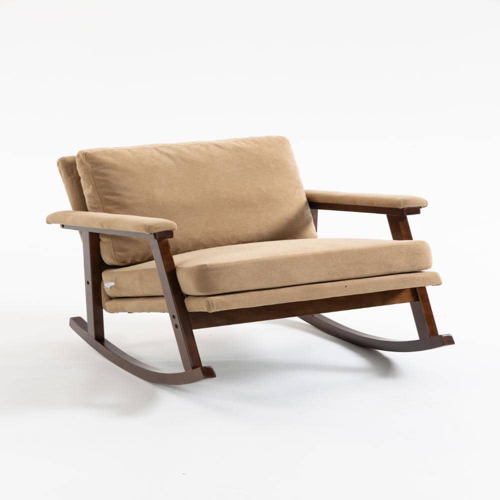 khaki Patio Rocking Chair with Wood Frame, Upholstered Reading Armchair, for Balcony and Backyard price history on PriceWatchPro