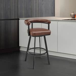 Magnolia 26 in. Brown/Black Low Back Metal Counter Stool with Faux Leather Seat