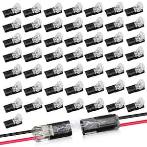 Double-Wire Plug-In Connector LED Light Strip Connectors with 2-Pin and Locking Buckle in Black (50-Pieces)