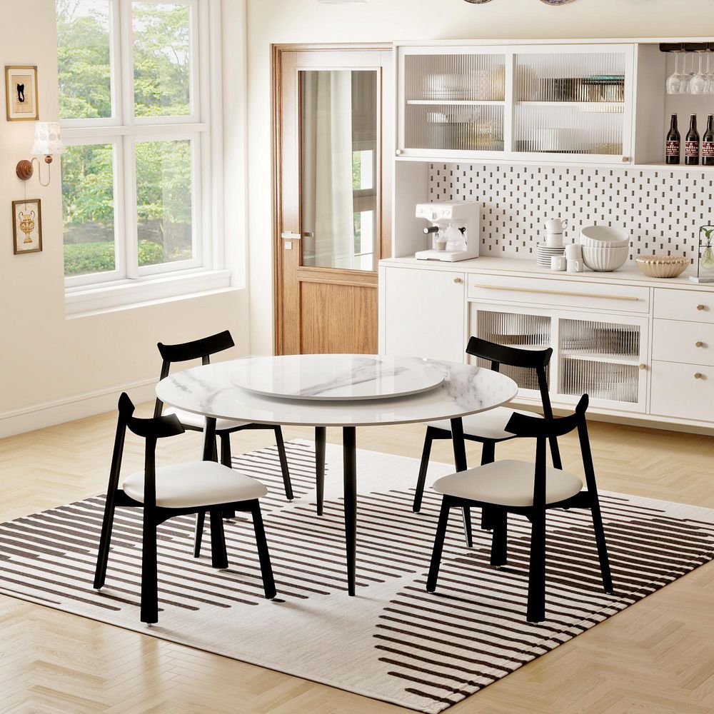 Magic Home 59.05 in. Modern Round White Lazy Susan Rotary Sintered