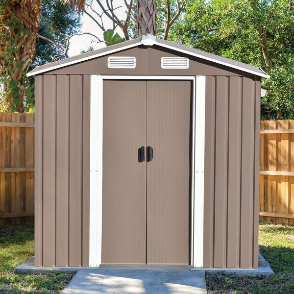 6 4ft Wx4 3ft D Metal Garden Shed With Sliding Door Vents And Foundation Patio Storage In Brown 27 5 Sq Ft Hd M B2 6 4ft Wx4 3ft D Metal Garden Shed With, Storage Shed With Sliding Doors