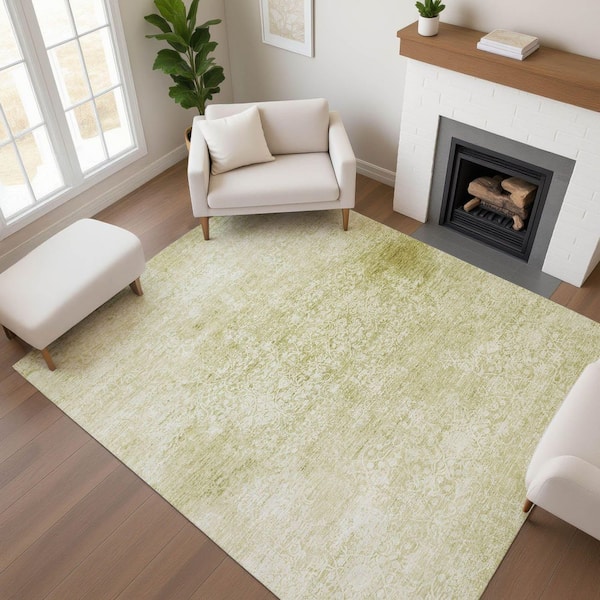 Mayfield Premium Machine Washable Abstract AMF1763 Wheat 9 ft. x 12 ft. Area Rug
