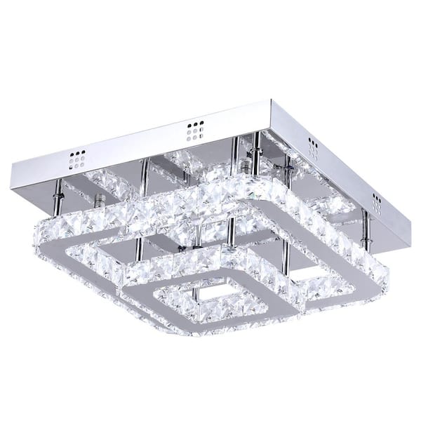 Maxax Jefferson 2 - Light 13'' Chrome square Integrated LED Semi-Flush Mount With Crystal