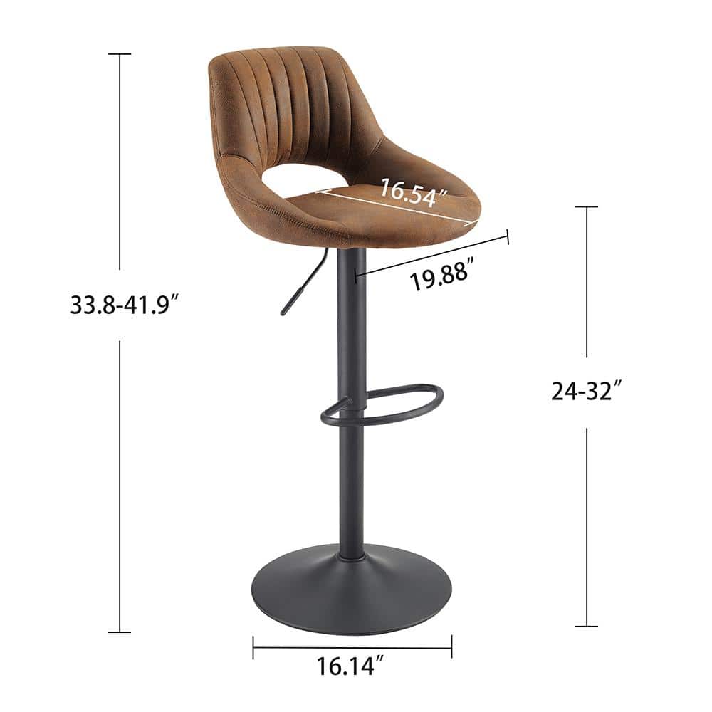 Adjustable Height Swivel Barstools, Set of 2, Black Faux Leather
