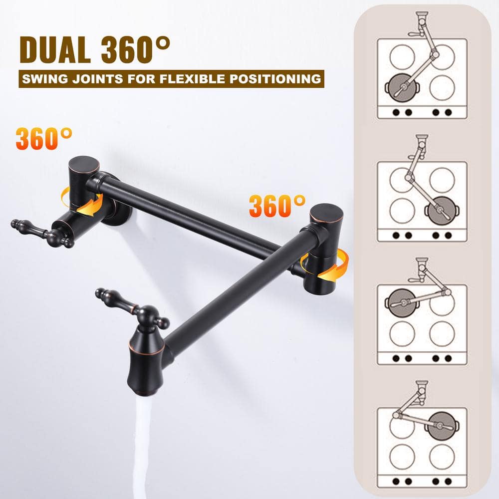 Oil Rubbed Bronze Wall Mount Pot Filler Faucet with Double Handles
