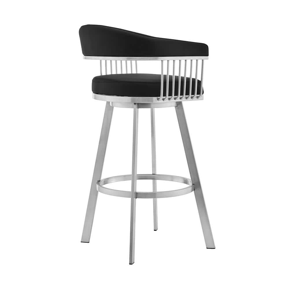 Bronson Black Faux Leather Swivel Bar Stool with Metal Frame