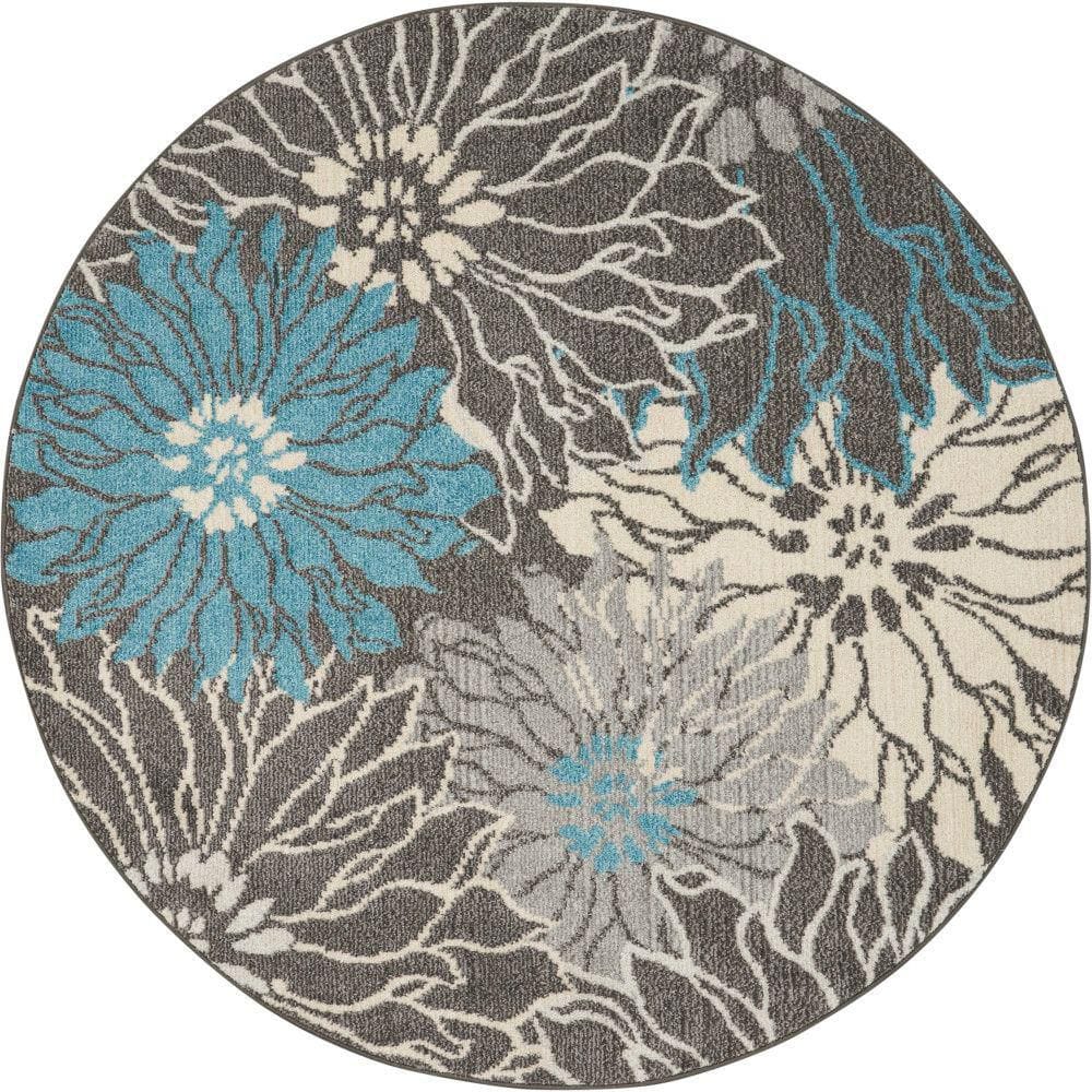 Passion Charcoal/Blue 5 ft. x 5 ft. Floral Contemporary Round Rug price history on PriceWatchPro